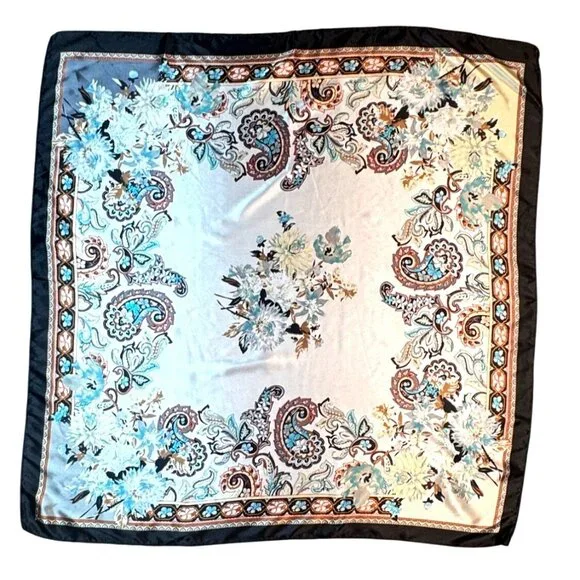 2/$30 NEW White Aqua Ivory Gray Black Floral Delicate Flower Silky Fashion Scarf - Picture 13 of 14